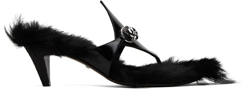 Черные босоножки на каблуке с конской пряжкой Gucci
