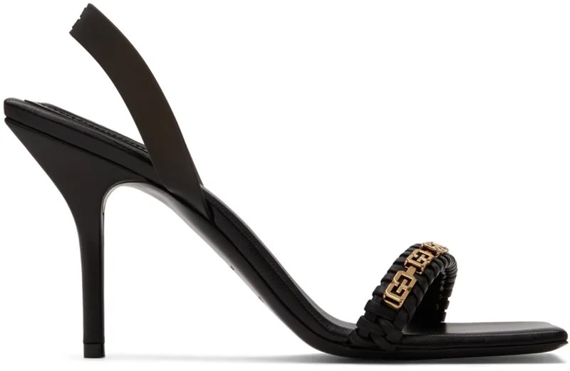 Черные плетеные босоножки на каблуке с буквой G Givenchy