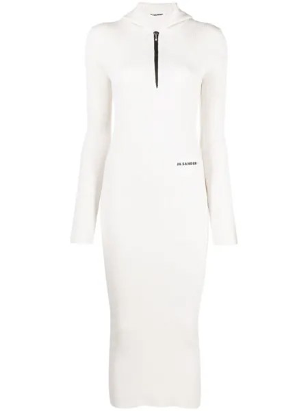 Jil Sander платье миди в рубчик с логотипом, нейтральный цвет