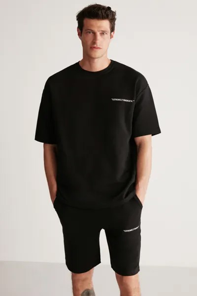 Мужской комплект из 2 футболок и шорт Comfort Fit с вышивкой, Колумбия GRIMELANGE, черный