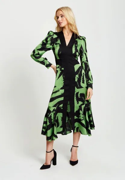 Платье-миди с зебровым принтом, разрезом спереди и длинными рукавами Liquorish, зеленый