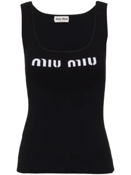 Miu Miu топ в рубчик с логотипом, черный