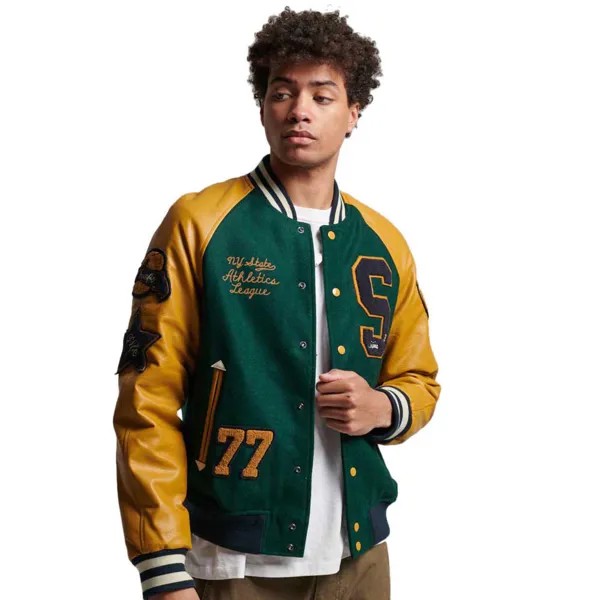 Куртка Superdry College Varsity Patched Bomber, зеленый