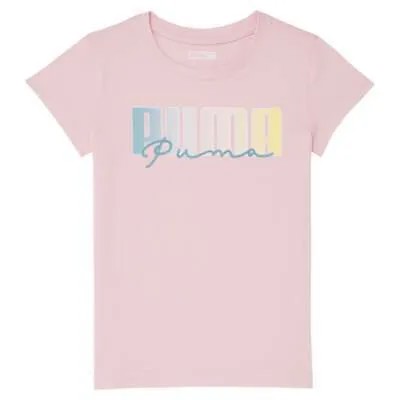Футболка с короткими рукавами и круглым вырезом Puma Double Trouble Logo для девочек, размер 5, повседневная одежда