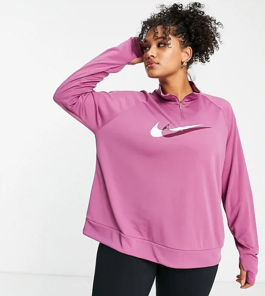 Розовый лонгслив с логотипом-галочкой и воротником на молнии Nike Plus Running Dri-FIT-Розовый цвет