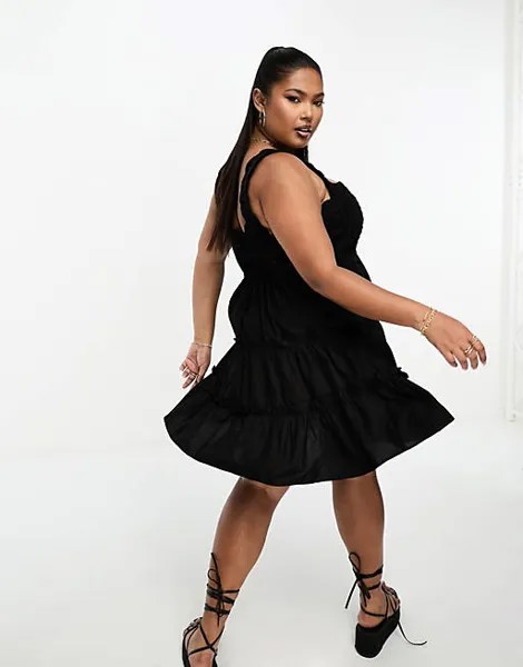 Черный ярусный сарафан крючком ASOS DESIGN Curve