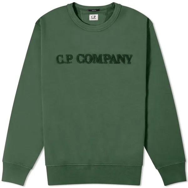 Свитшот C.P. Company Cotton Diagonal Fleece Logo, темно-зеленый