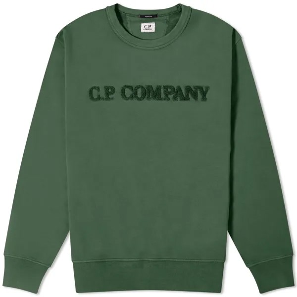 Свитшот C.P. Company Cotton Diagonal Fleece Logo, темно-зеленый