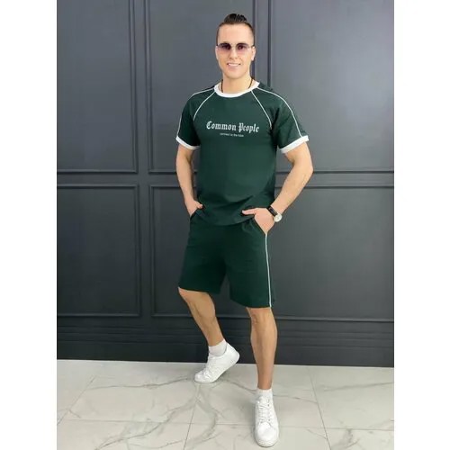 Костюм спортивный Jools Fashion спортивный летний шорты и майка, размер 50, зеленый