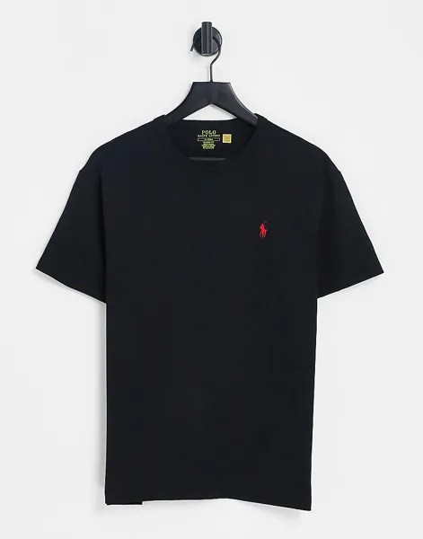 Черная объемная футболка оверсайз с логотипом игрока в поло Polo Ralph Lauren