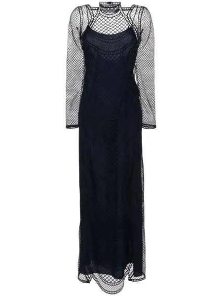Alberta Ferretti кружевное платье макси, синий