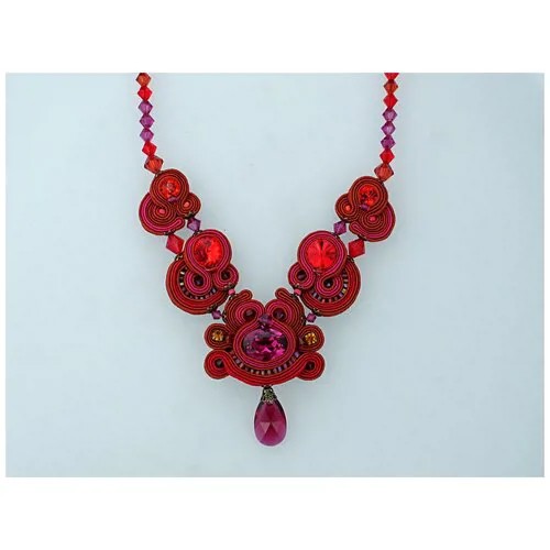 Колье Эстет, сталь, кристаллы Swarovski, кожа, длина 44 см.