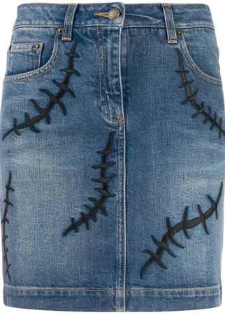 Moschino джинсовая юбка с вышивкой