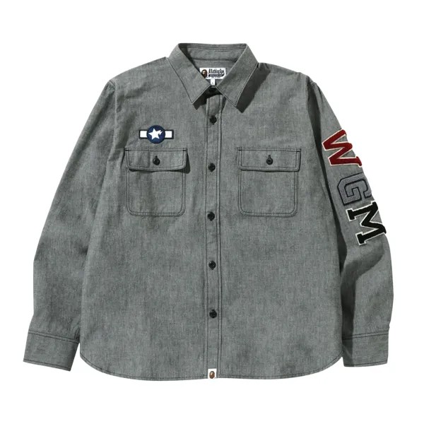 Рубашка свободного кроя из шамбре BAPE Busy Shark, цвет Черный