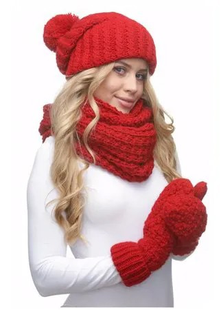 Женская вязаная шапка с флисом LAMBONIKA Финляндия, цвет: красный, размер: 50-58