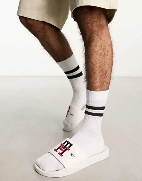 Бежевые шлепанцы для бассейна с логотипом Tommy Hilfiger