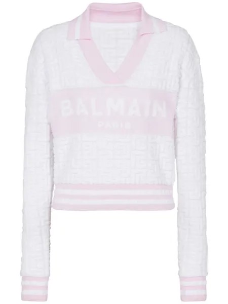 Balmain рубашка поло с жаккардовым узором и монограммой PB, розовый