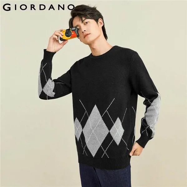 Мужской свитер Giordano, плотный стеганый свитер с круглым вырезом, 7 стилей, вязаные теплые зимние свитера 18051616