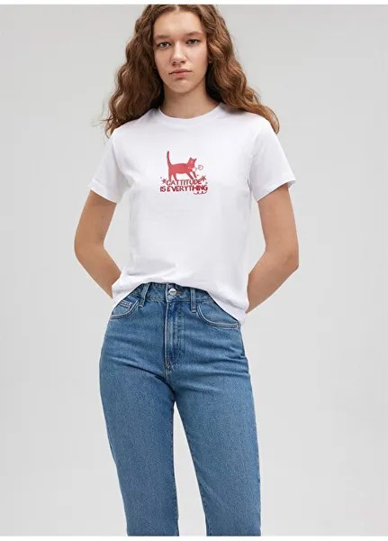 Белая женская футболка с круглым вырезом M1612202-620-CREW COLLAR GRAPHIC T Mavi, белый