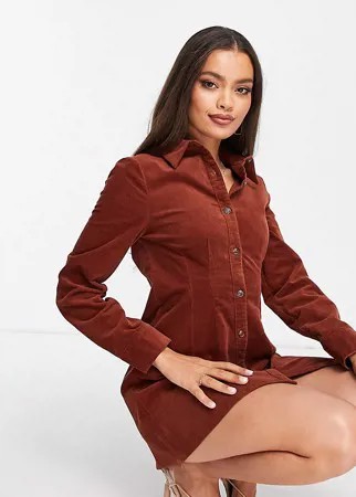 Приталенное вельветовое платье-рубашка медного оттенка ASOS DESIGN Petite-Медный