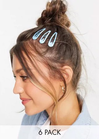 Набор из 6 заколок-зажимов для волос с принтами ромашек и облаков ASOS DESIGN-Многоцветный