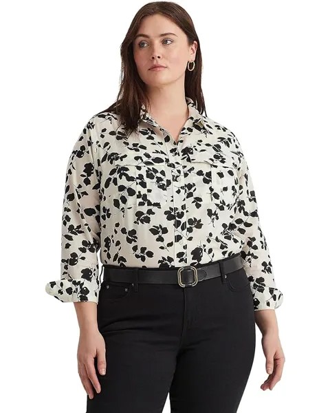 Рубашка LAUREN Ralph Lauren Plus-Size Classic Fit Leaf-Print Voile Shirt, цвет Cream/Black