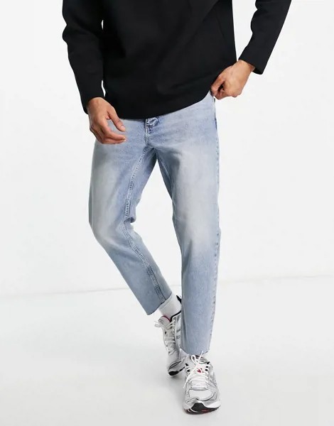 Синие джинсы с необработанными краями ASOS DESIGN-Голубой