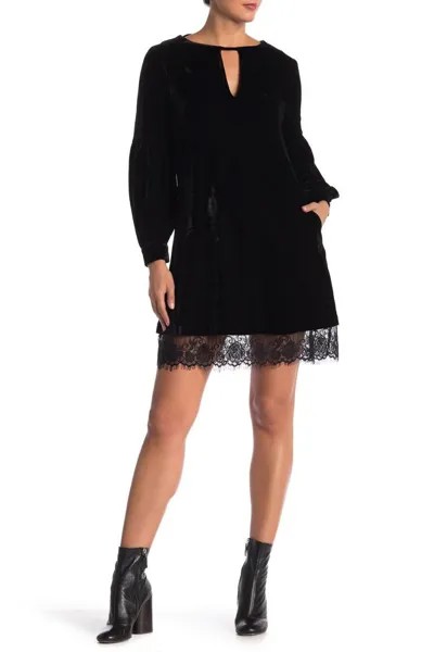 MUCHE et MUCHETTE Nordstrom Черное бархатное платье-чокер с кружевной отделкой, размер M/L 8/10