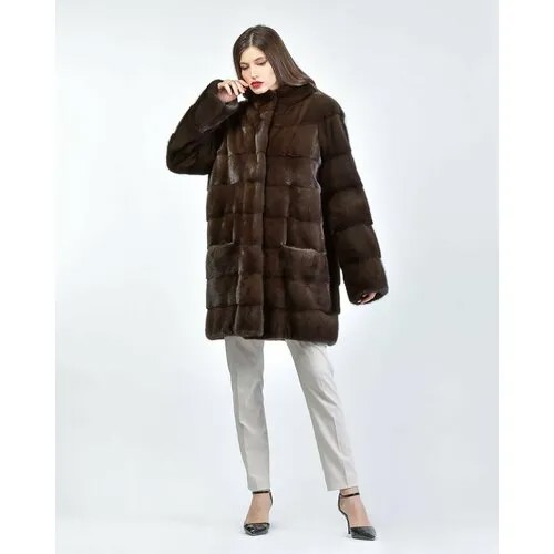 Полушубок Skinnwille, норка, силуэт прямой, карманы, размер 44, коричневый