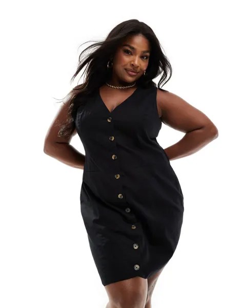Короткое льняное платье-жилет с пуговицами ASOS DESIGN Curve