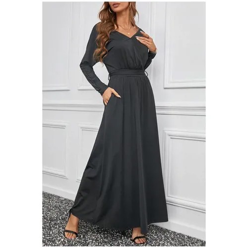 Платье с запахом VitoRicci, вечернее, полуприлегающее, макси, размер 44-46, черный, серый