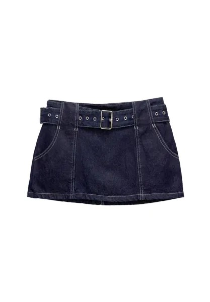 Юбка-колокольчик With Seam Details And Belt PULL&BEAR, темно-синий