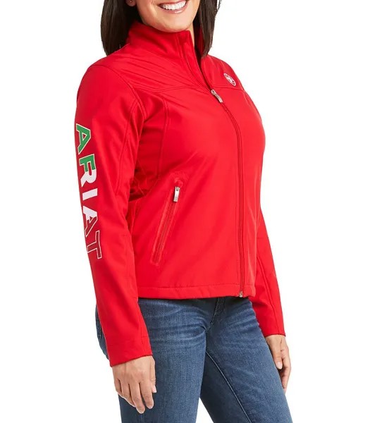 Куртка Ariat Classic Team Softshell Mexico с воротником-стойкой и длинными рукавами на молнии спереди, красный
