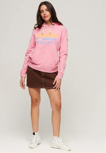 Худи Superdry Vintage Logo Premium Faded, карамельно-розовый меланж