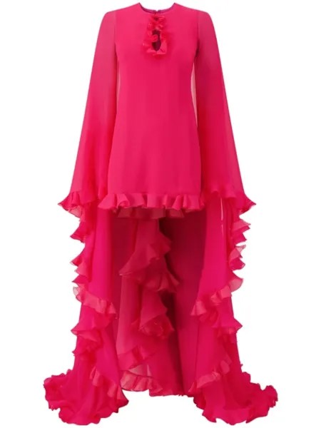 Giambattista Valli шелковое платье с оборками, розовый