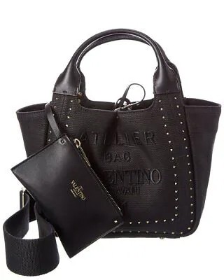 Женская сумка-тоут Valentino Atelier из ткани и кожи, черная