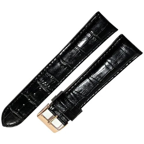 Ремешок 1020-223-201 Черный кожаный ремень для наручных часов из натуральной кожи 22 х20 мм L длинный лаковый