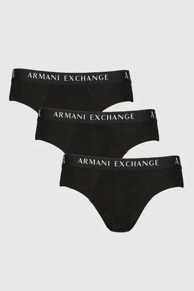Хлопковые трусы с логотипом на талии - 3 пары Armani Exchange, черный