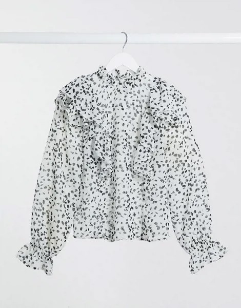 Блузка с оборками и абстрактным принтом Influence-Белый