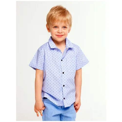 Рубашка для мальчика в клетку, голубой, 98 размер