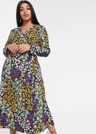 Платье макси с цветочным принтом и запахом ASOS DESIGN Curve-Мульти