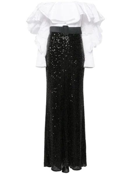 Badgley Mischka платье с оборками и пайетками, черный