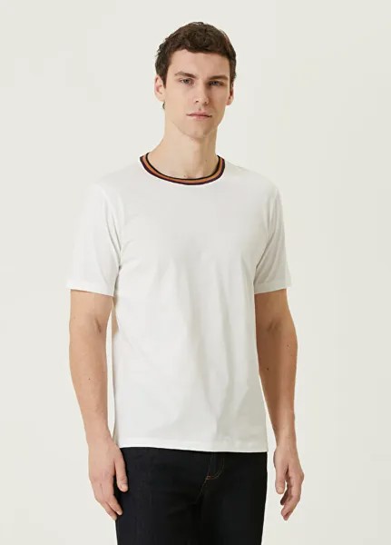 Футболка из органического хлопка с цветной полоской на белом воротнике Paul Smith