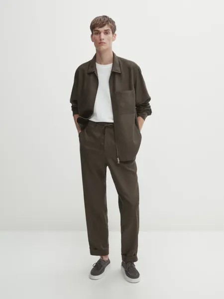 Брюки-Джоггеры из 100% льна Massimo Dutti, зеленый