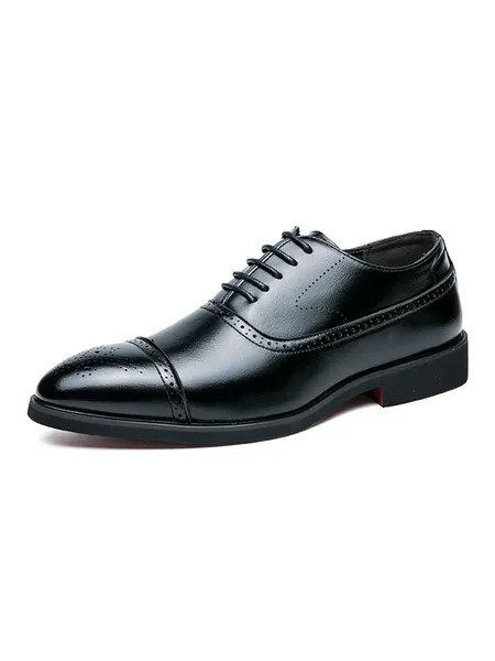 Milanoo Men's Cap Toe Brogue Oxfords Dress Shoes Black