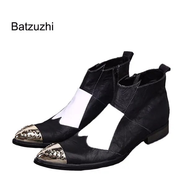 Batzuzhi модные мужские ботинки; Черный и белый кожаный мужские полусапоги; Женские полуботинки с острым металлическим носком; Мужские ботинки;...