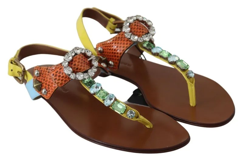DOLCE - GABBANA Обувь Кожаные сандалии Ayers с кристаллами Шлепанцы EU38 /US7,5 $1300