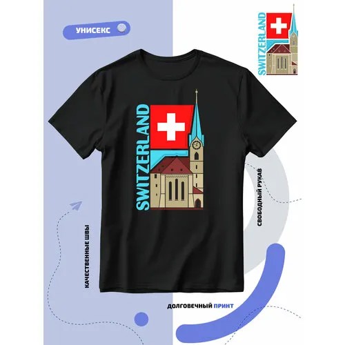 Футболка SMAIL-P флаг Швейцарии-Switzerland и достопримечательность, размер 4XS, черный