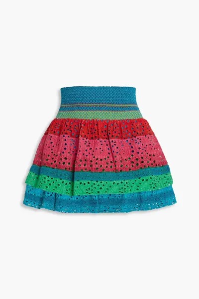 Ярусная мини-юбка Bethie из английской вышивки Alice + Olivia, многоцветный