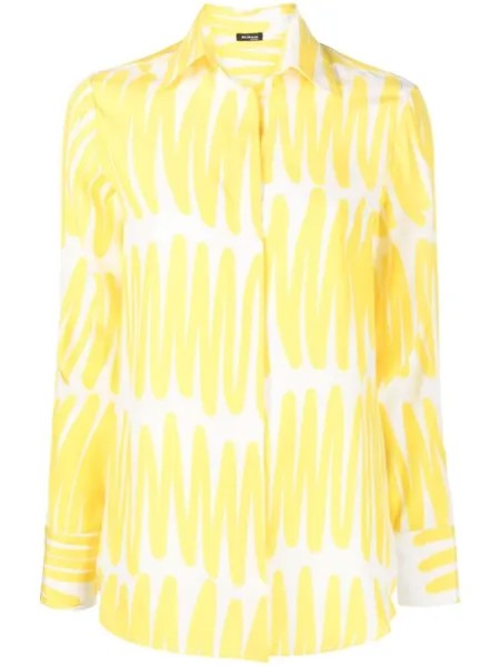 Kiton шелковая рубашка с узором зигзаг, желтый